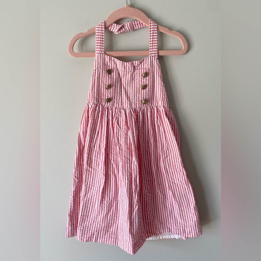 Janie and Jack Red/Coral and White Pinstripe Halter Dress 2T